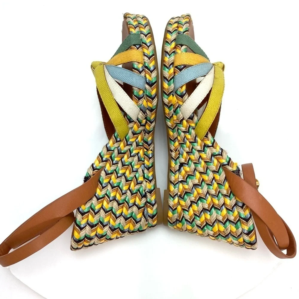 Tory Burch Multicolored Wedge Espadrilles in Yellow Tan